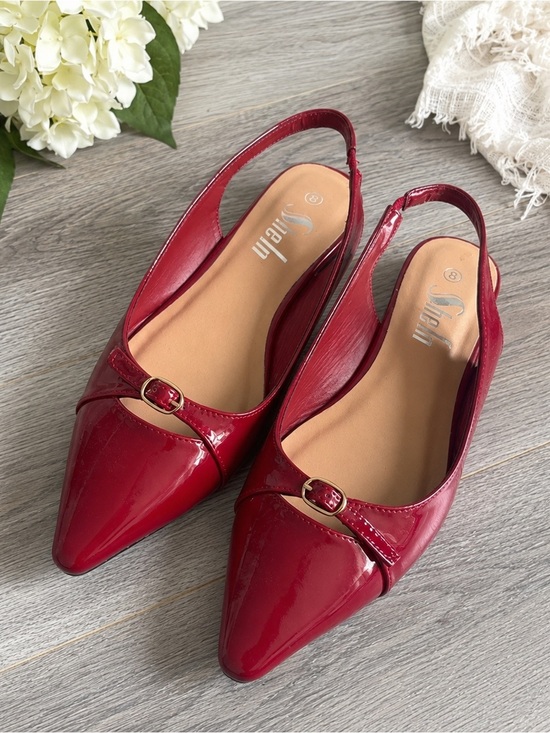 SHEIN Shoes - SHEIN Burgundy Red Patent Pointed Toe Slingback Flats Size 8